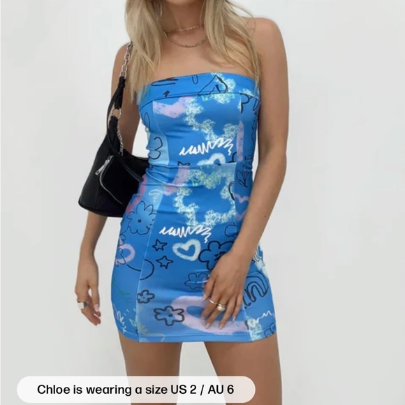 Princess Polly Blue Print Alida Mini Dress Summer Sexy Fun Date EU 36 US Size 4 - Picture 4 of 12